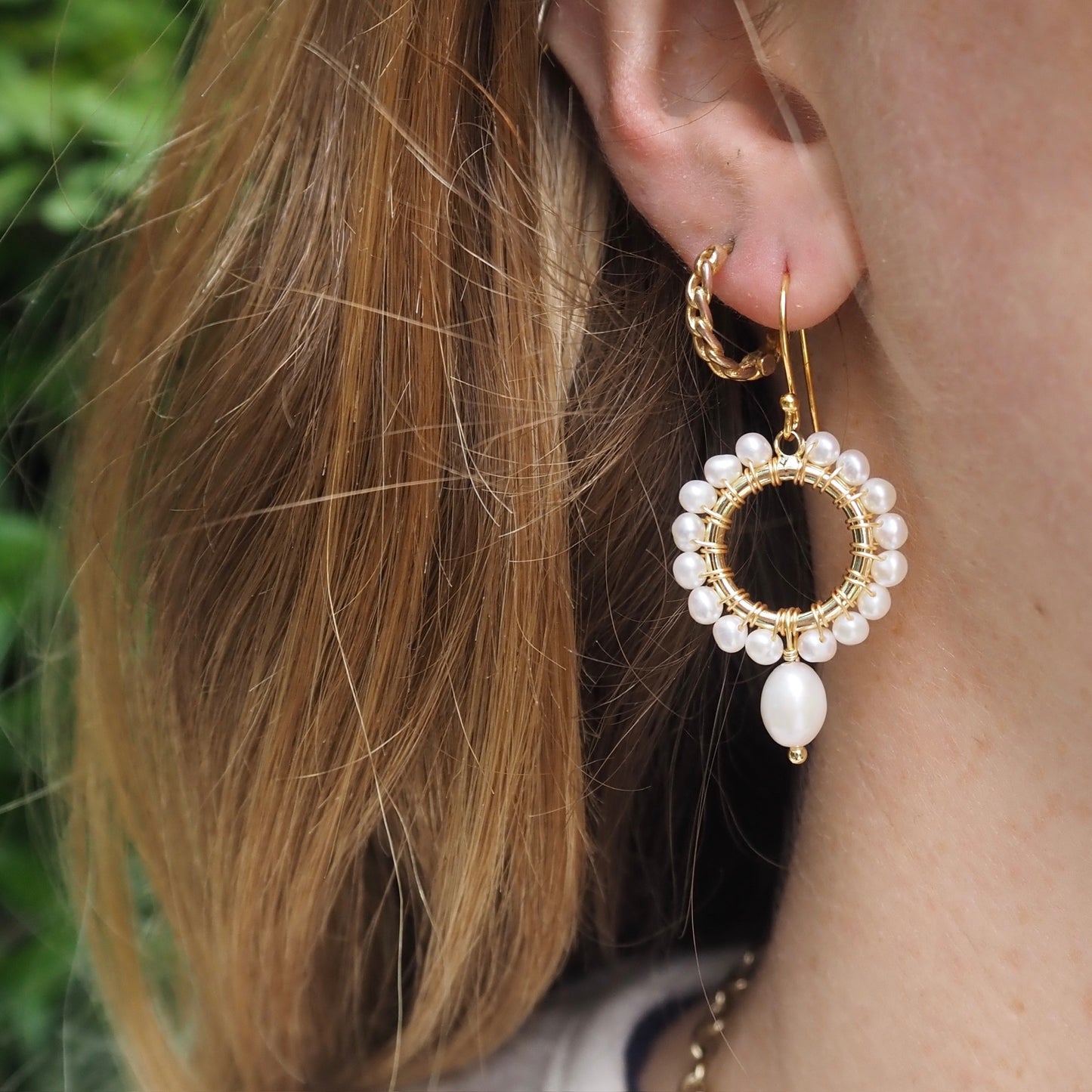 Freshwater Pearl Mini Round With Pearl Drop Beaded Earrings