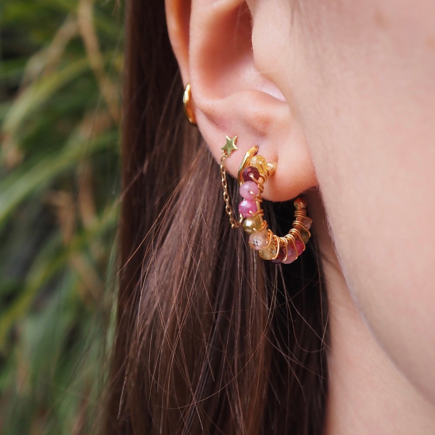 Chunky Olive Peridot Mini Hoop Beaded Earrings