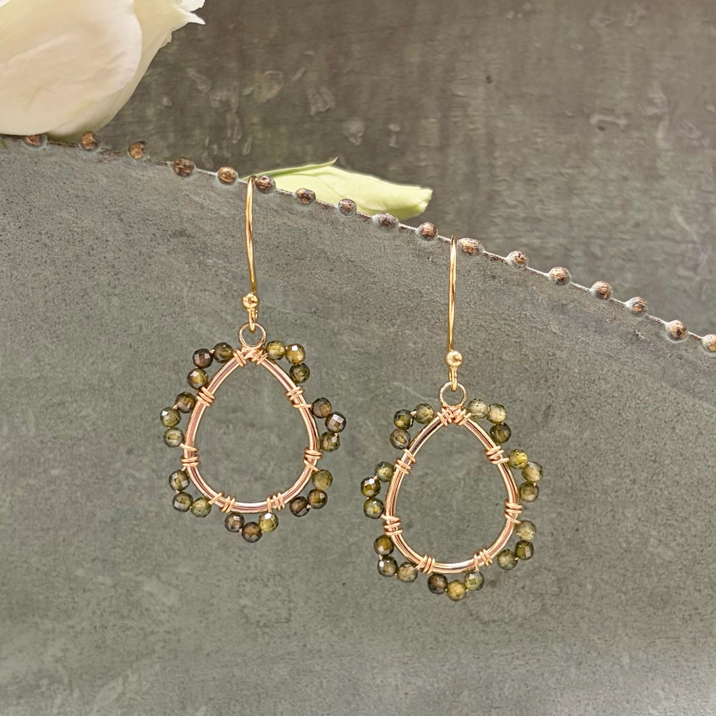 *Olive Green Peridot Mini Swirl Teardrop Earrings