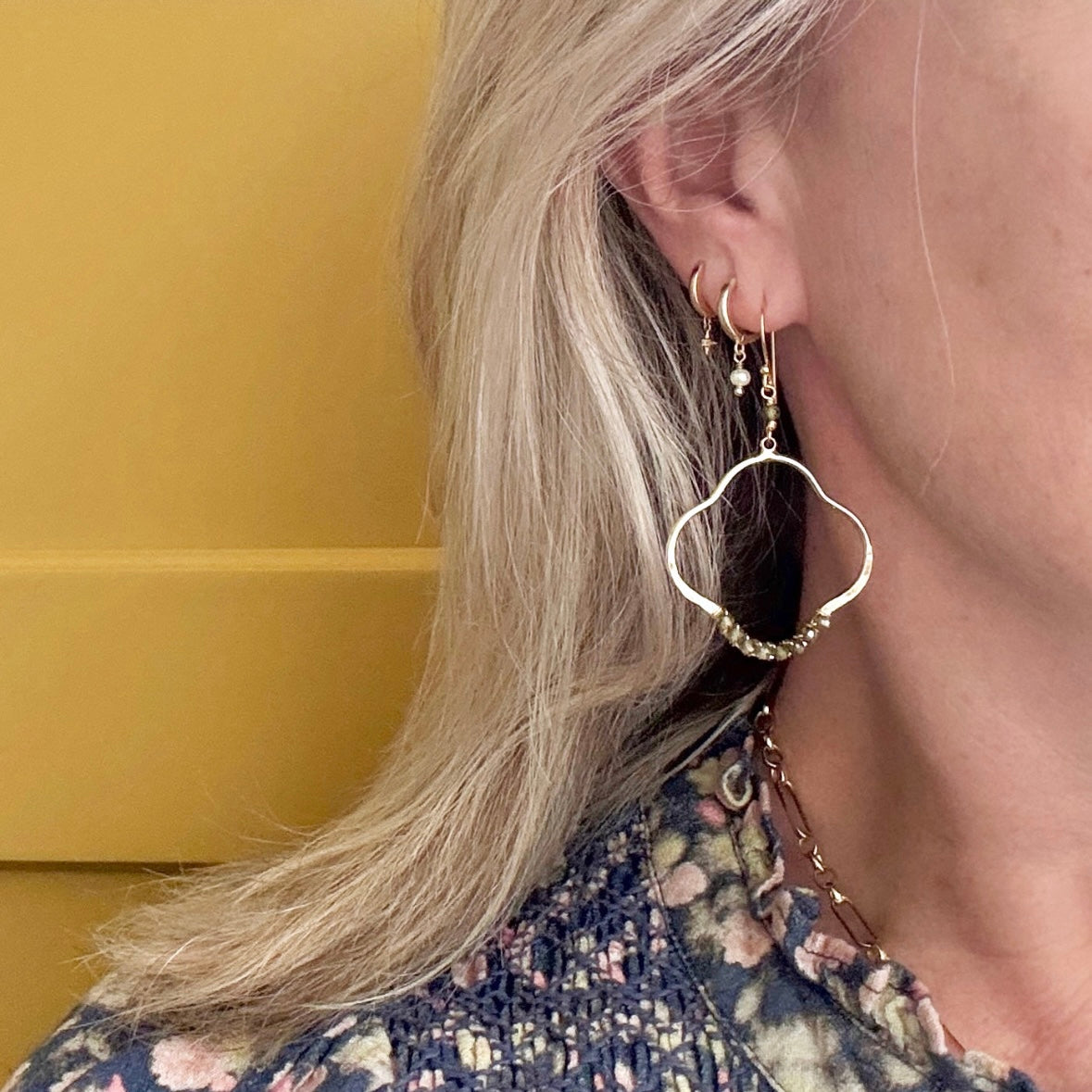 Pale Denim Blue Azurite Clover Earrings