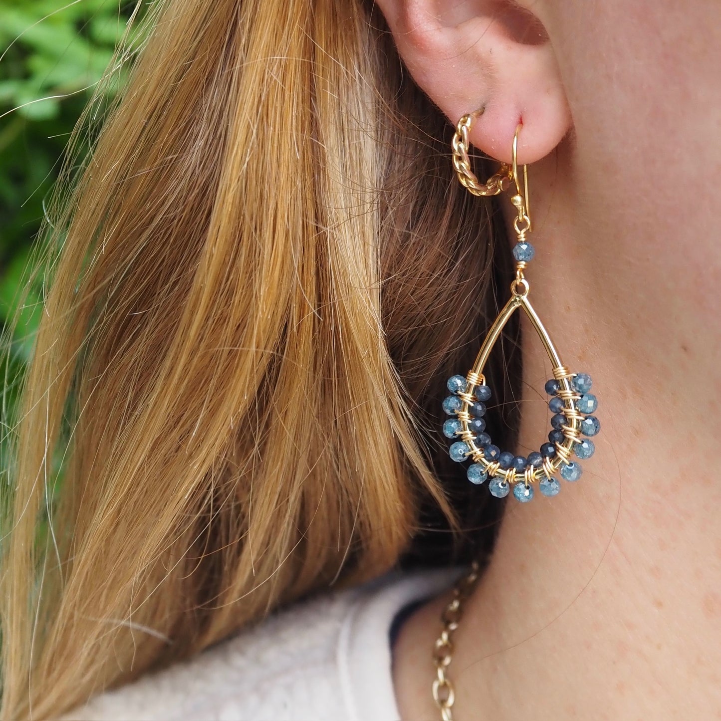 Taupe Agate & Grey Labradorite 1/2 Teardrop Beaded Earrings