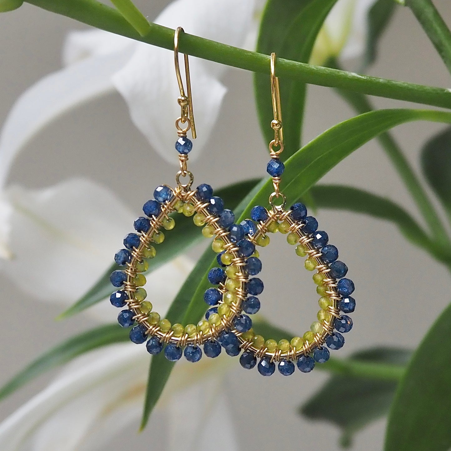 *Royal Blue Azurite & Lime Green Quartz Double Beaded Midi Teardrop Earrings