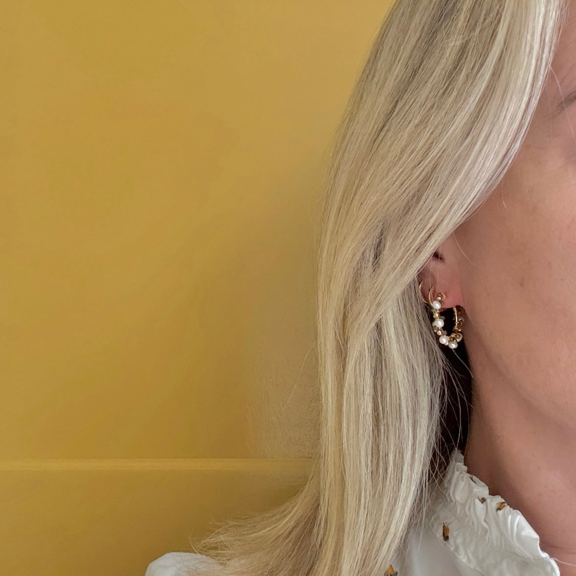 Pearl & Green Jade Mini Bobble Hoop Beaded Earrings