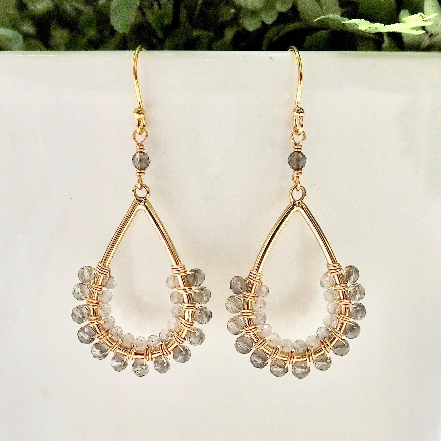 *Taupe Agate & Grey Labradorite 1/2 Teardrop Beaded Earrings