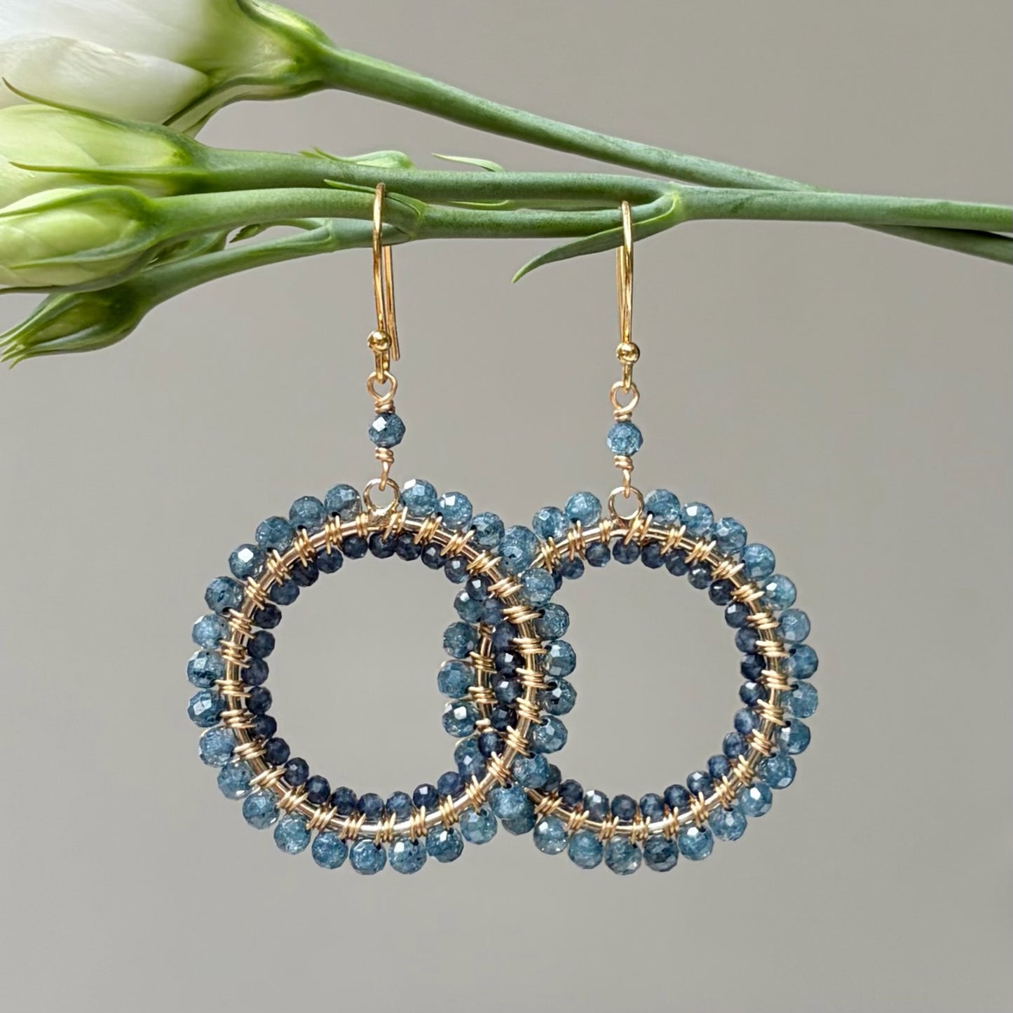*Pale Denim Azurite & Dark Denim Iolite Double Round Beaded Earrings