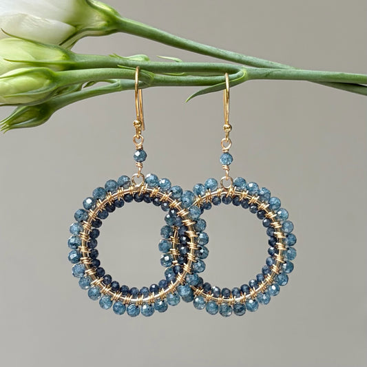 *Pale Denim Azurite & Dark Denim Iolite Double Round Beaded Earrings