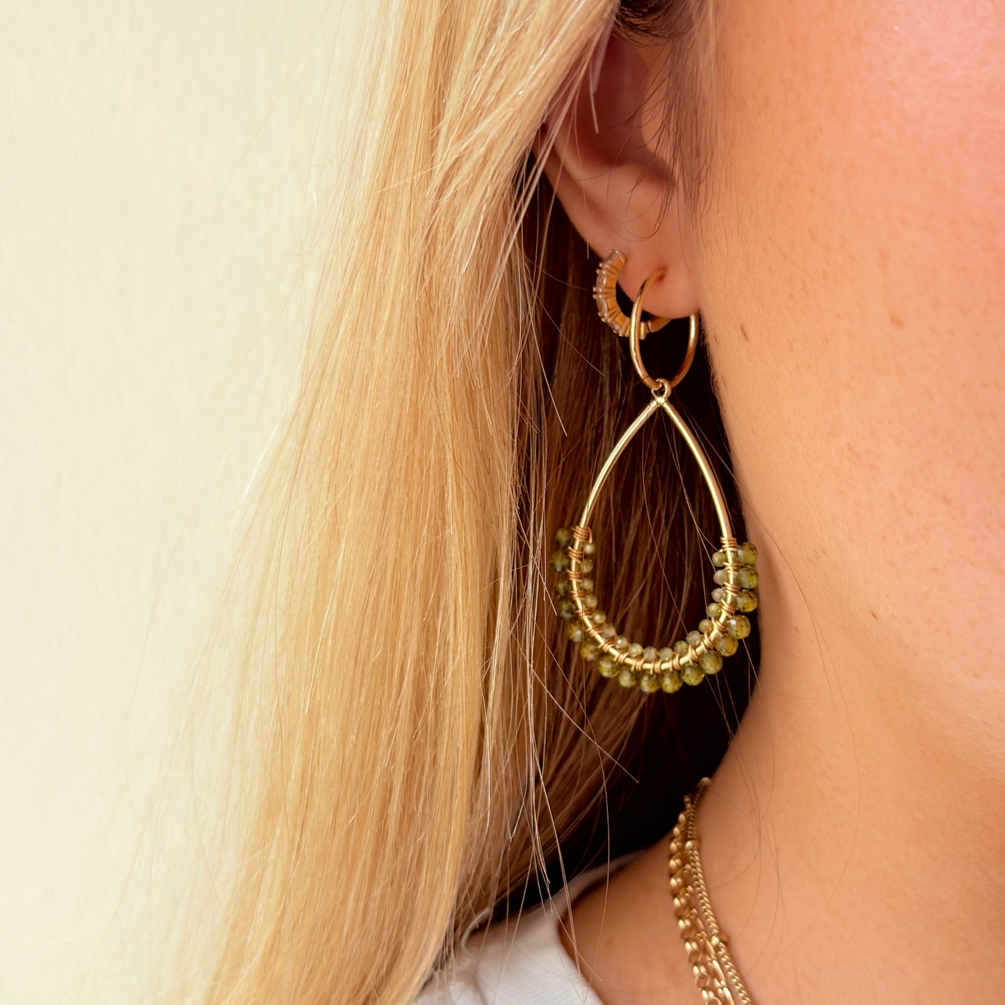 Olive Green Peridot 1/2 Teardrop Earrings On Hoops