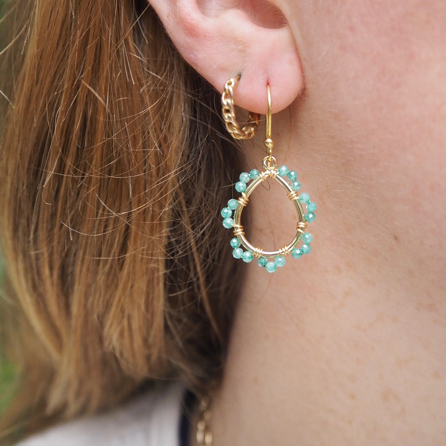 *Emerald Green Jade Mini Swirl Teardrop Earrings