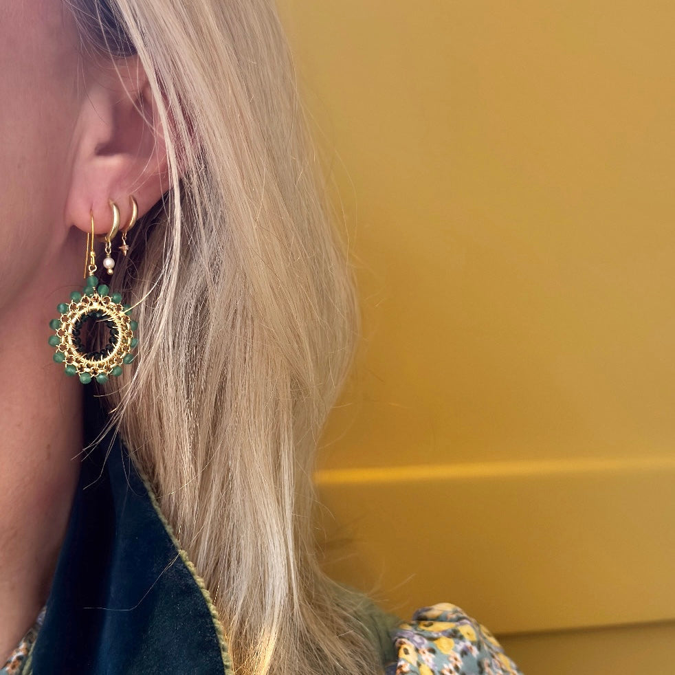 Apple Green Jade & Emerald Green Jade Rolo Round Beaded Earrings