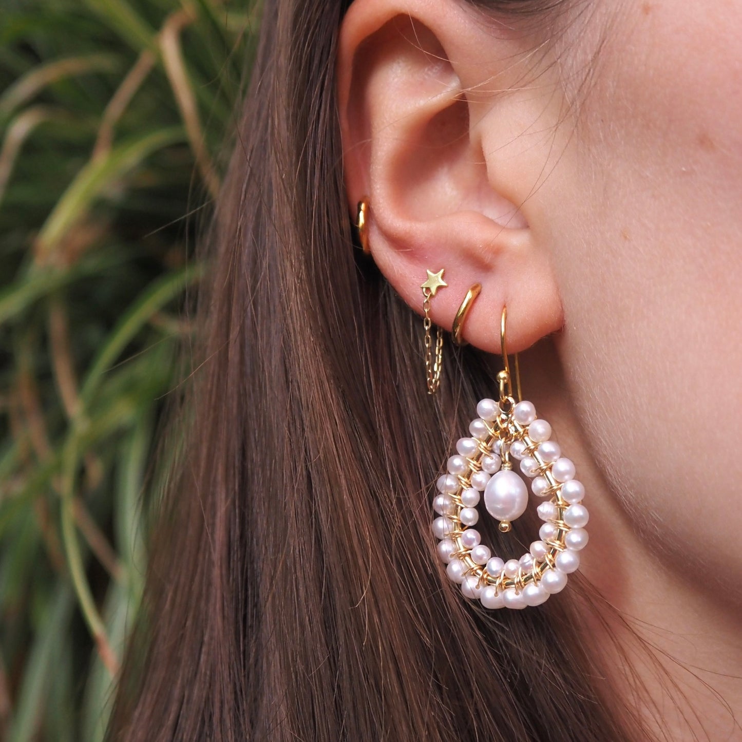 Freshwater Pearl Double Beaded Midi Teardrops With Pearl Drop