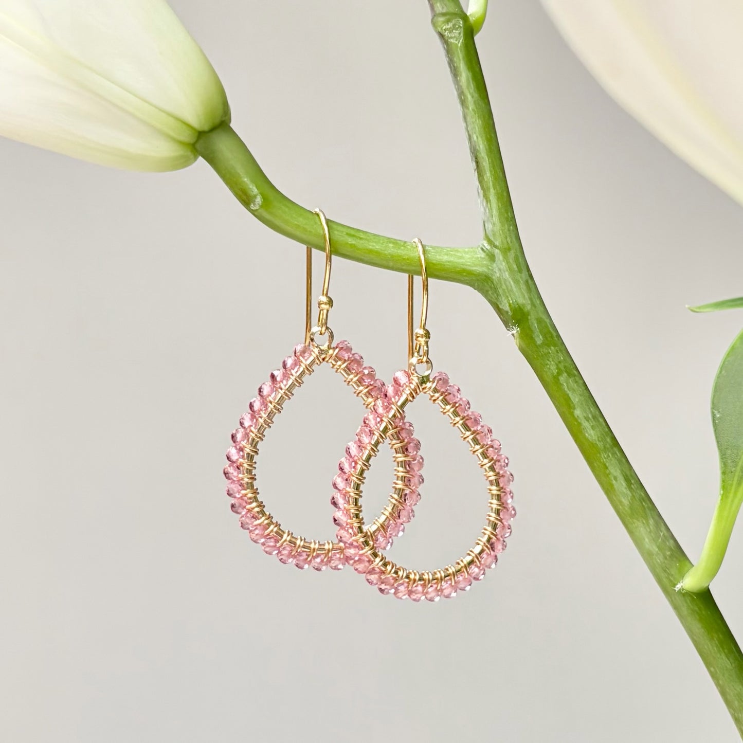 *Dusty Pink Tourmaline Midi Teardrop Beaded Earrings