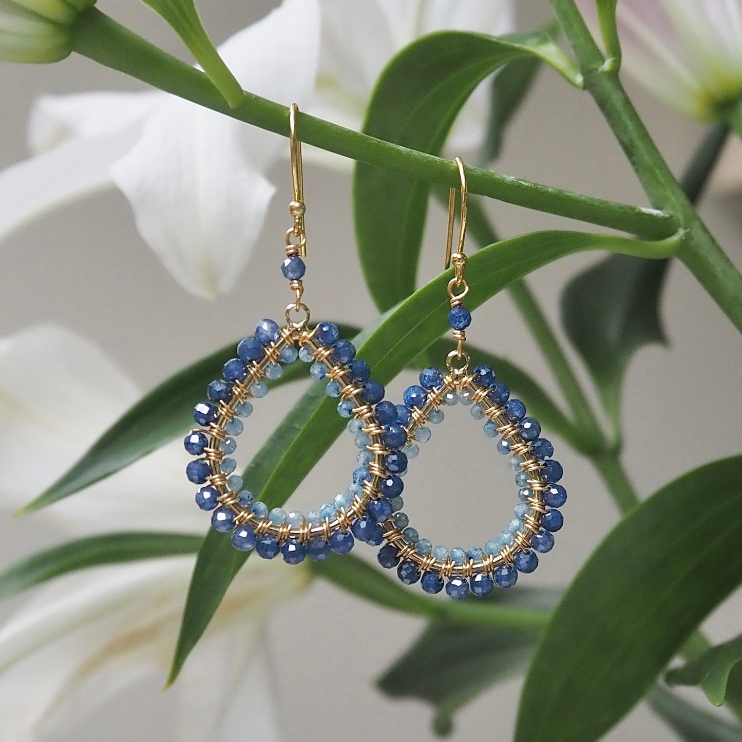 *Royal Blue Azurite & Pale Cornflower Blue Kyanite Double Beaded Midi Teardrop Earrings