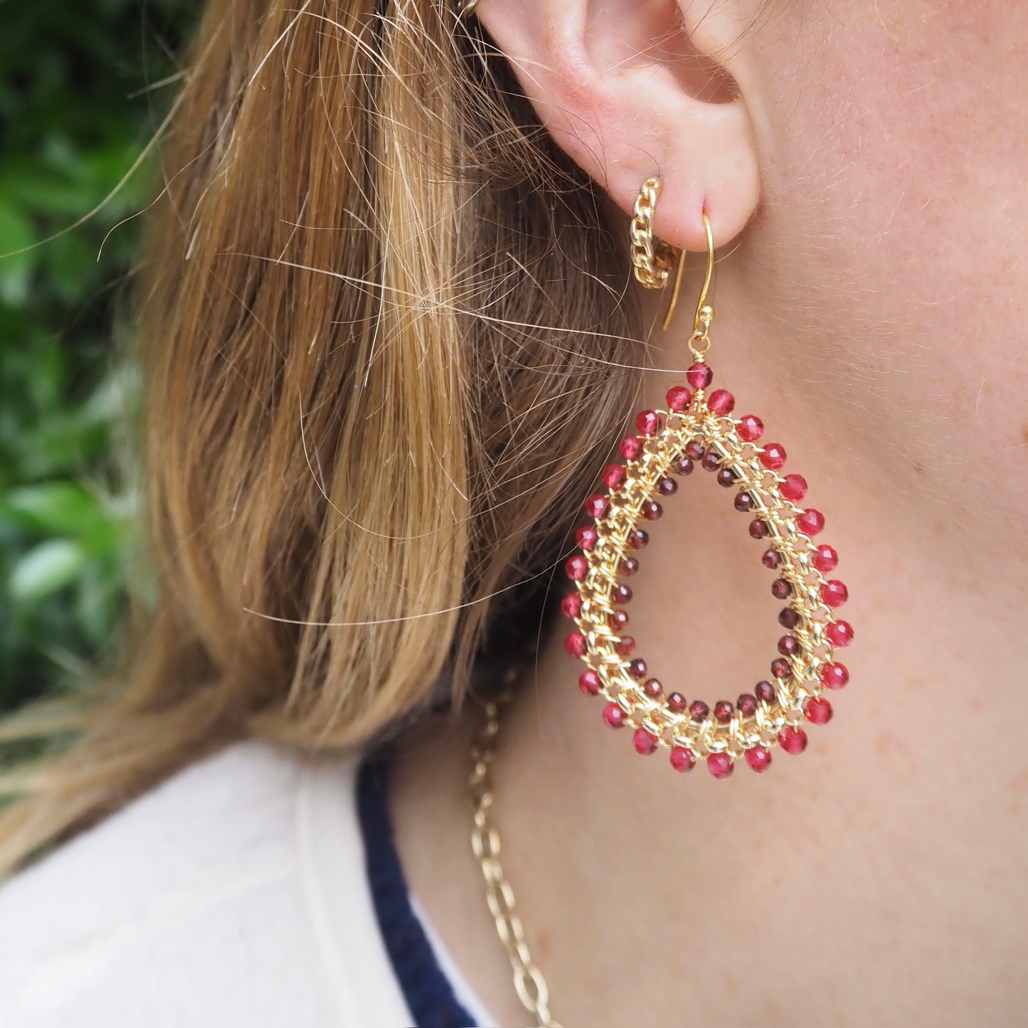 Apple Green Jade & Teal Quartz Maxi Rolo Teardrop Beaded Earrings