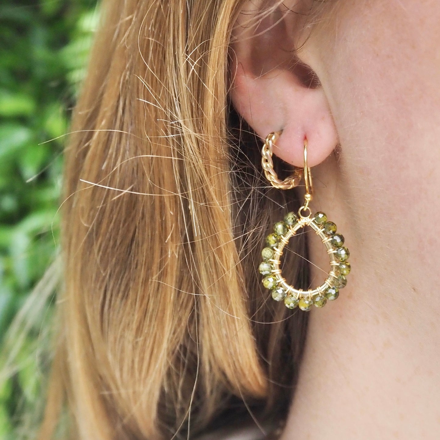 Dark Olive Green Peridot Mini Teardrop Earrings