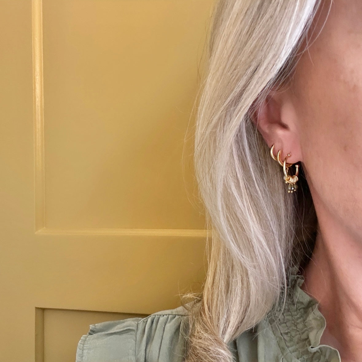 Black Onyx 3-Bead Mini Hoop Earrings