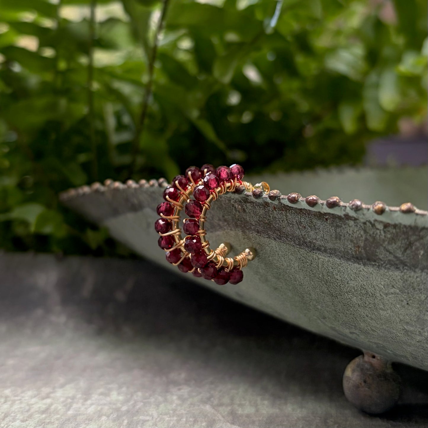 *Chunky Burgundy Garnet Mini Hoop Beaded Earrings