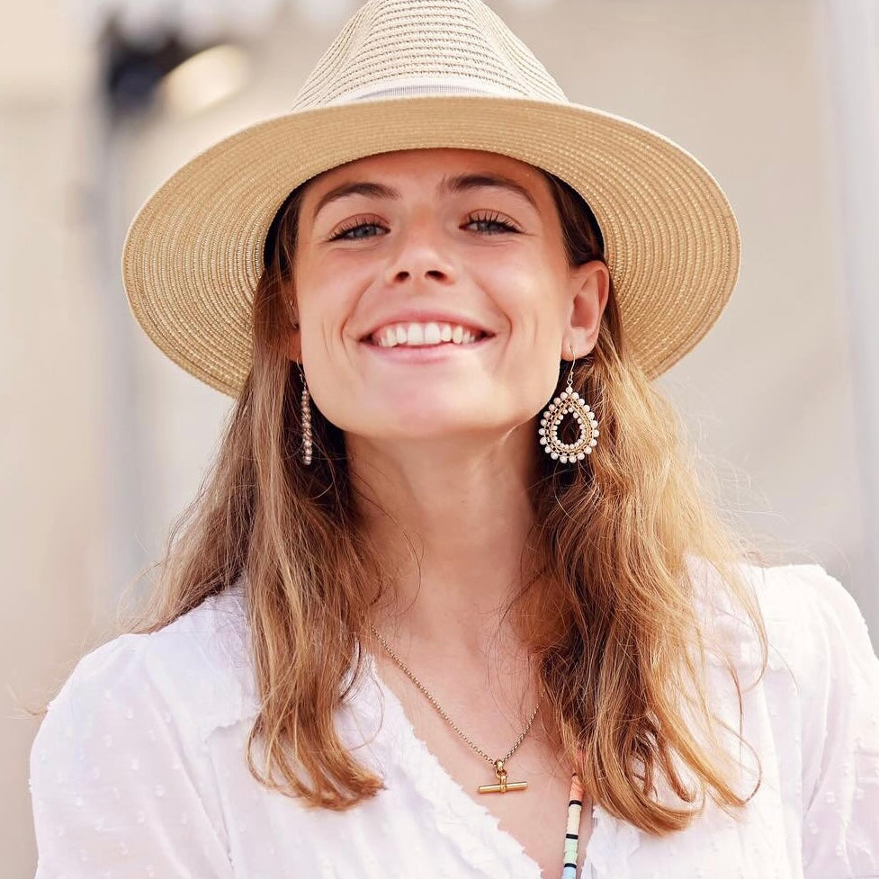 Pale Denim Blue Azurite & Dark Denim Iolite Medium Rolo Teardrop Beaded Earrings