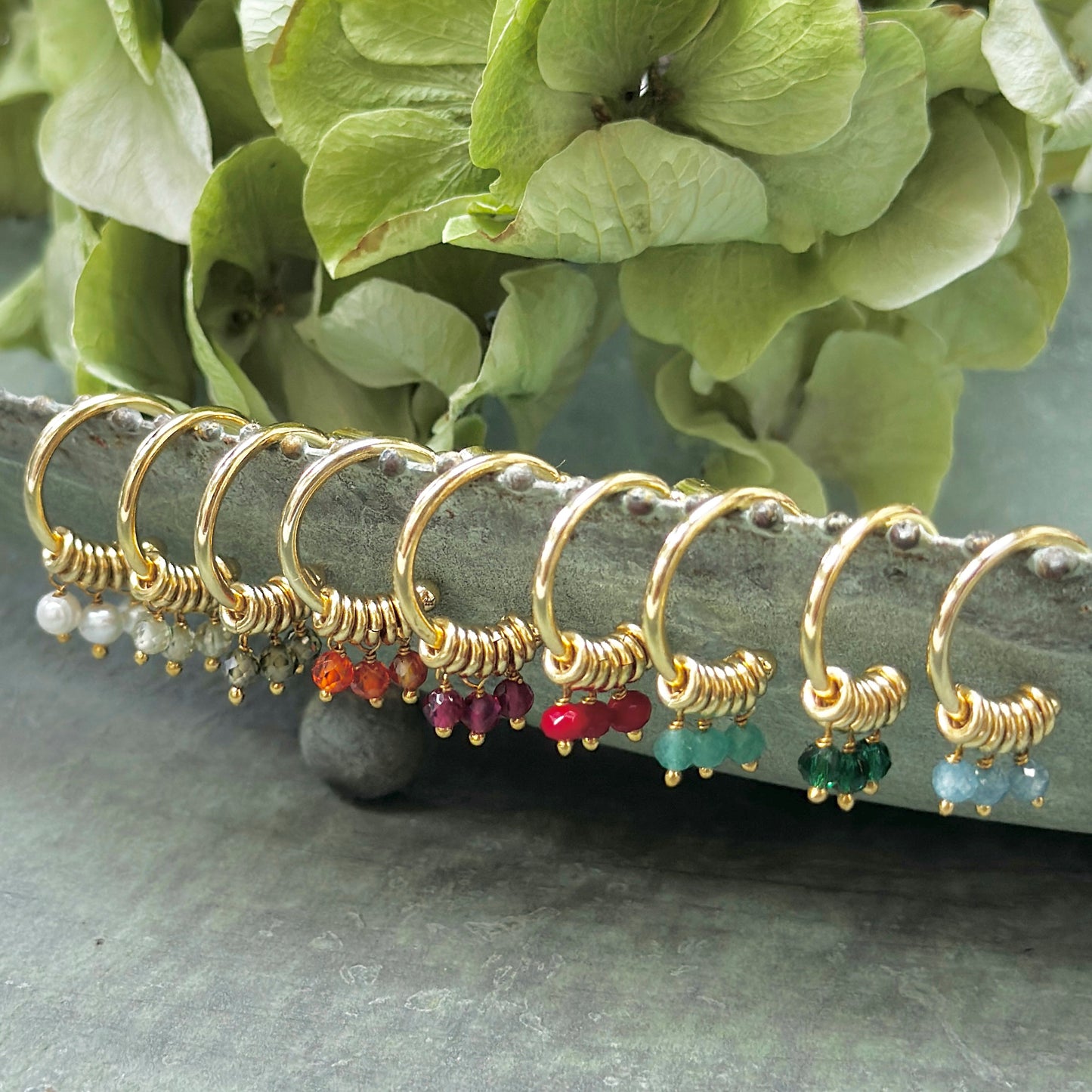 *Black Onyx 3-Bead Mini Hoop Earrings
