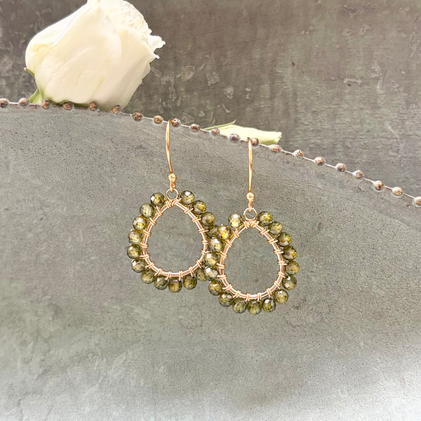 *Dark Olive Green Peridot Mini Teardrop Earrings