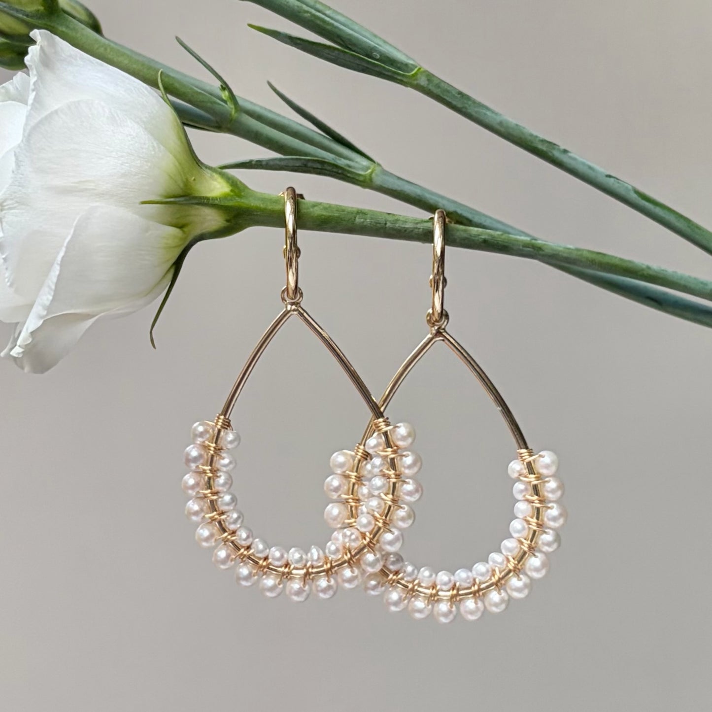 *Freshwater Pearl 1/2 Teardrop Earrings On Hoops
