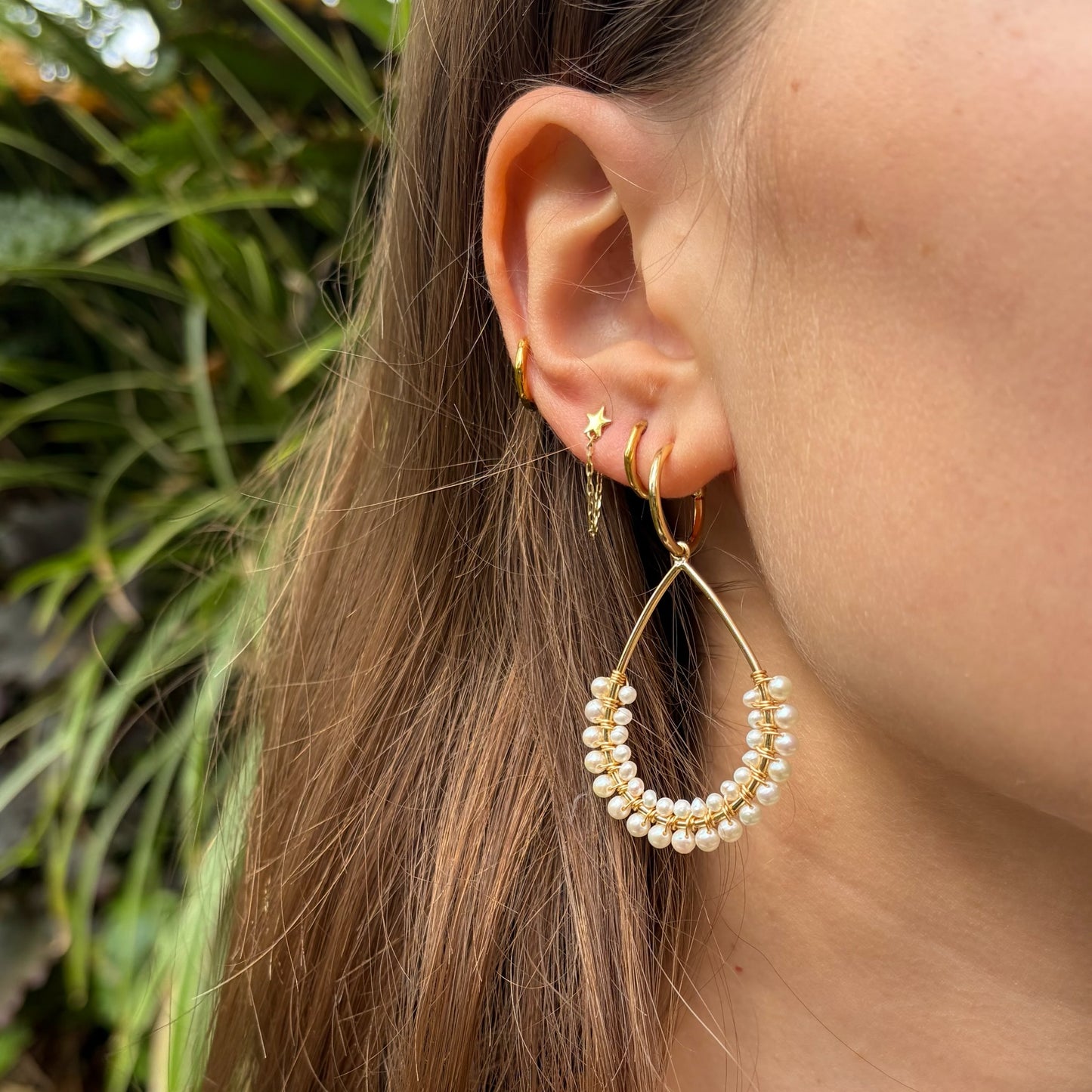 Freshwater Pearl 1/2 Teardrop Earrings On Hoops