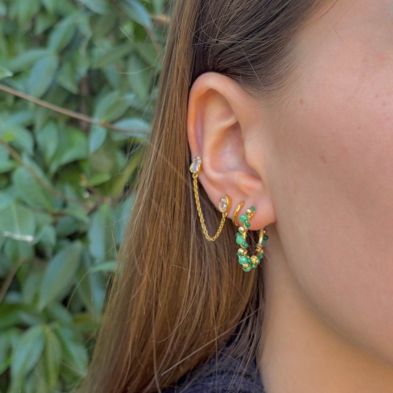 Mint Jade & Mid-Emerald Green Mini+ Bobble Hoop Beaded Earrings