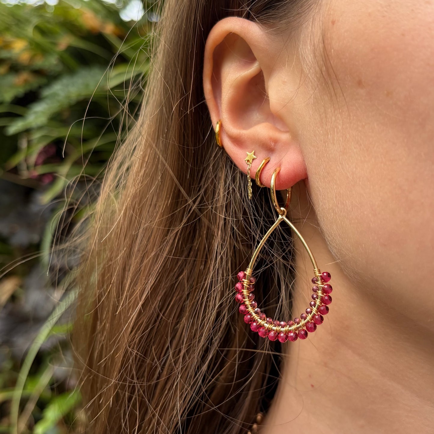 Black Onyx & Charcoal Hematite 1/2 Teardrop Earrings On Hoops