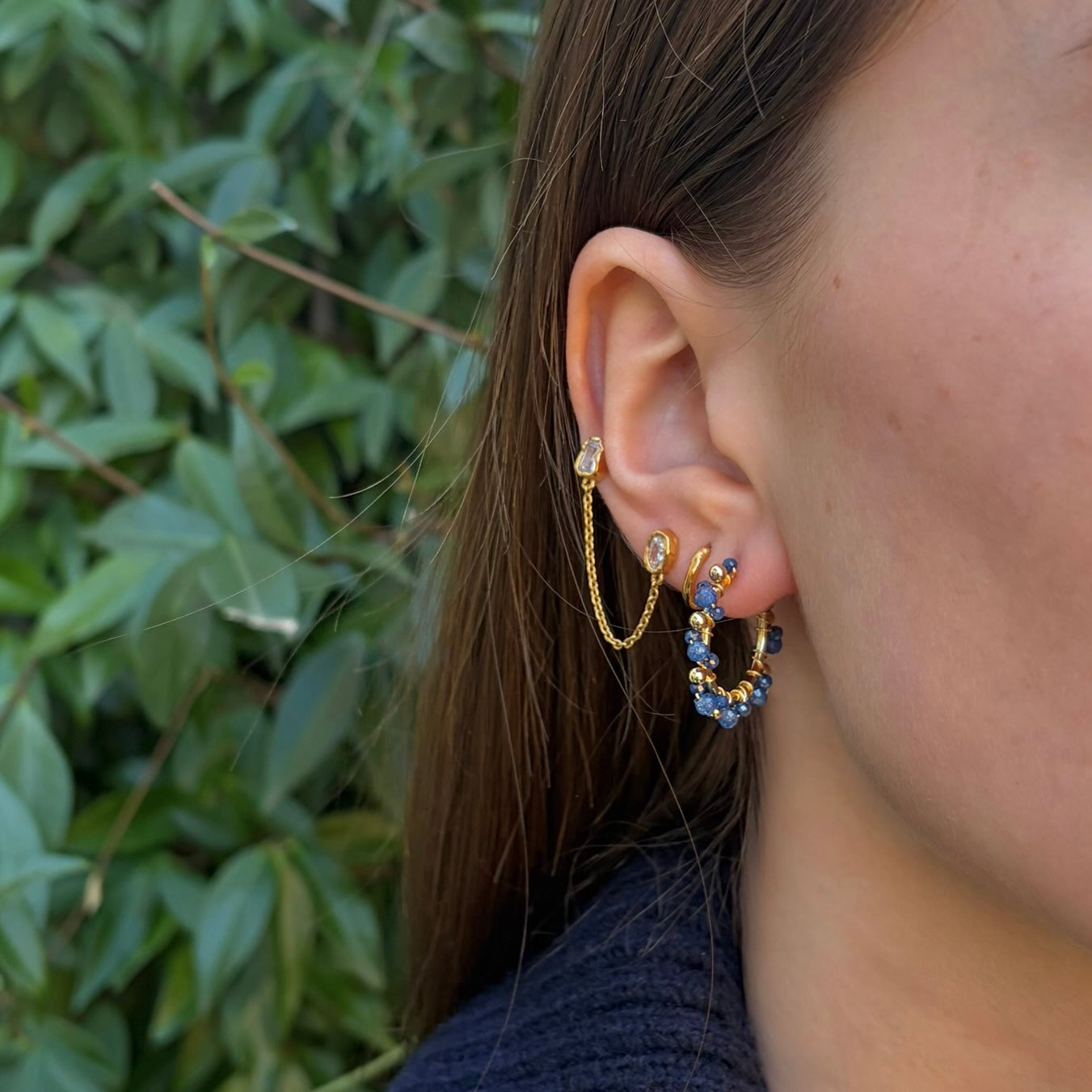 Royal Blue Azurite Mini+ Bobble Hoop Beaded Earrings