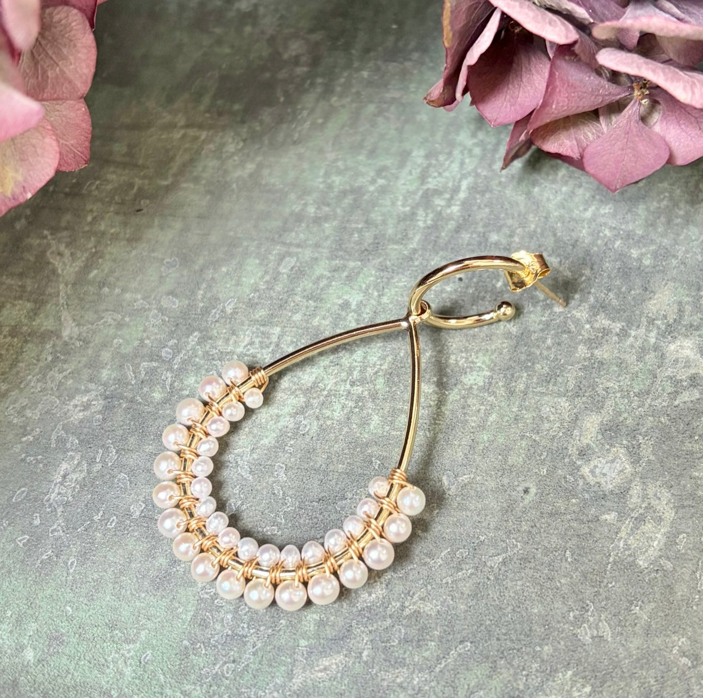 *Freshwater Pearl 1/2 Teardrop Earrings On Hoops
