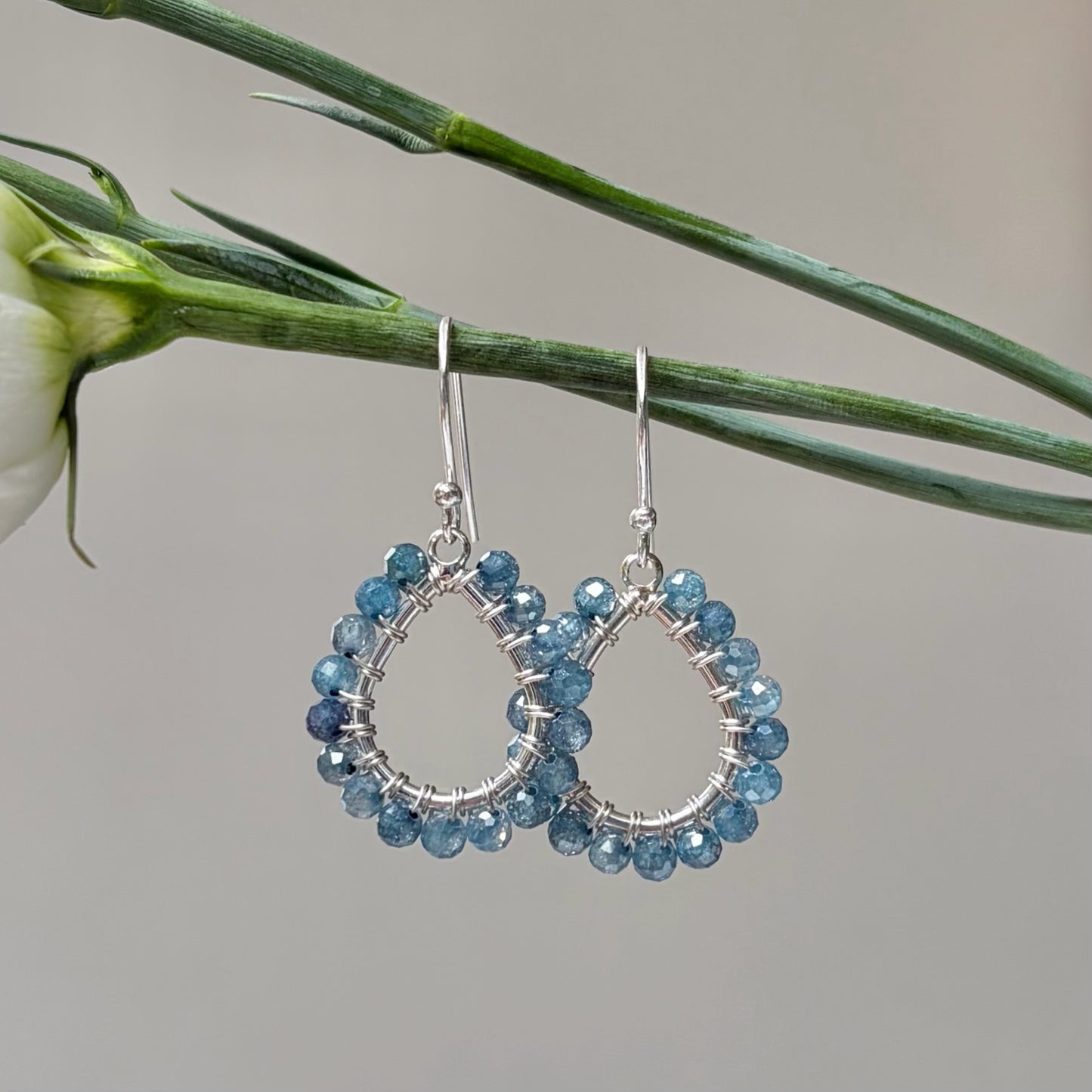 *Pale Denim Blue Azurite Mini Teardrop Earrings (Silver)