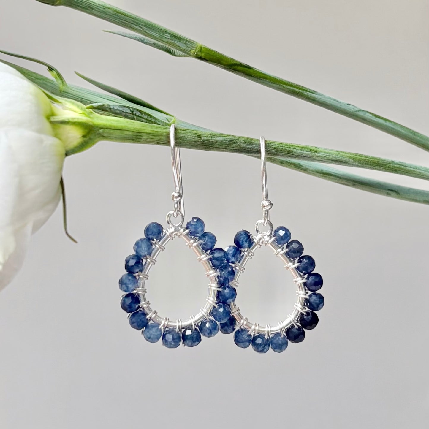 *Dark Denim Iolite Mini Teardrop Earrings (Silver)
