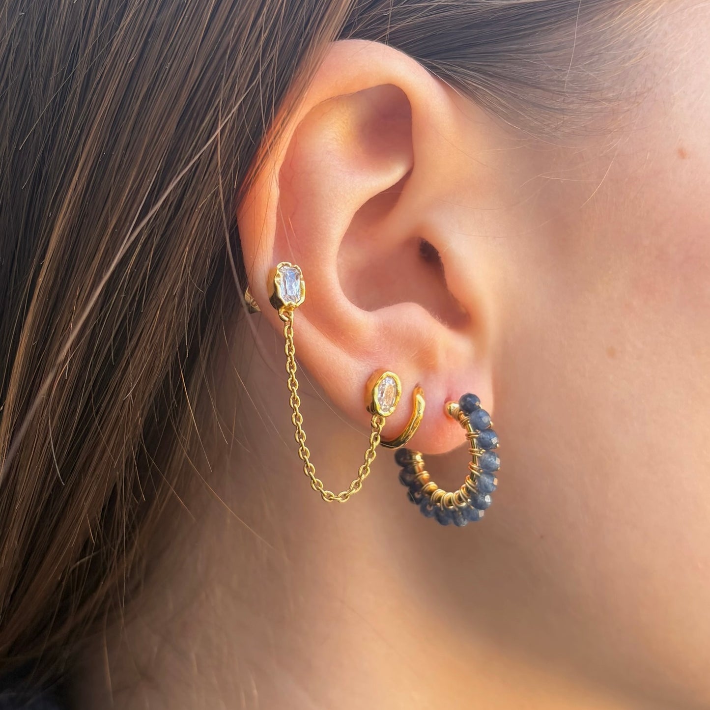Chunky Royal Blue Azurite Mini Hoop Beaded Earrings