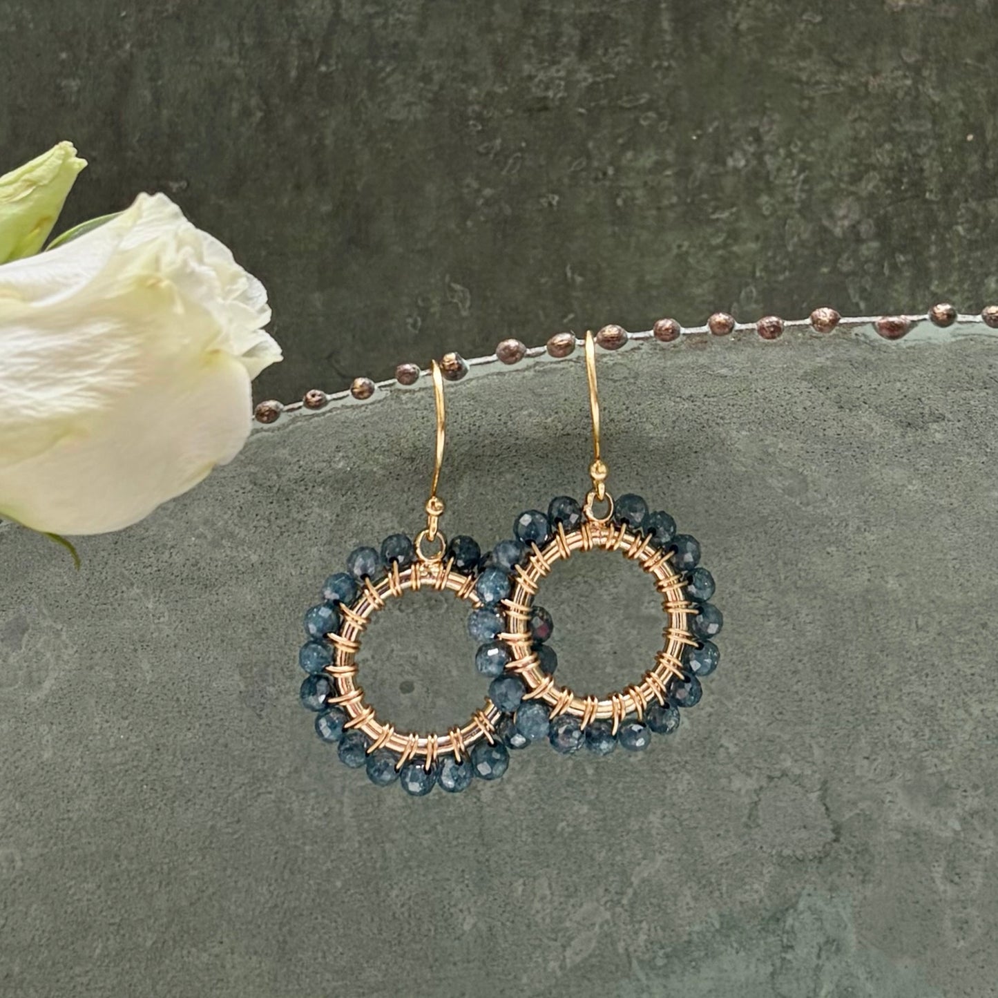 *Airforce Blue Quartz Mini Round Beaded Earrings