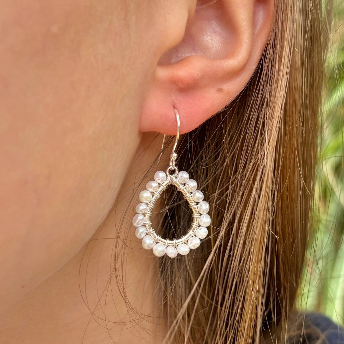 Freshwater Pearl Mini Teardrop Earrings (Silver)