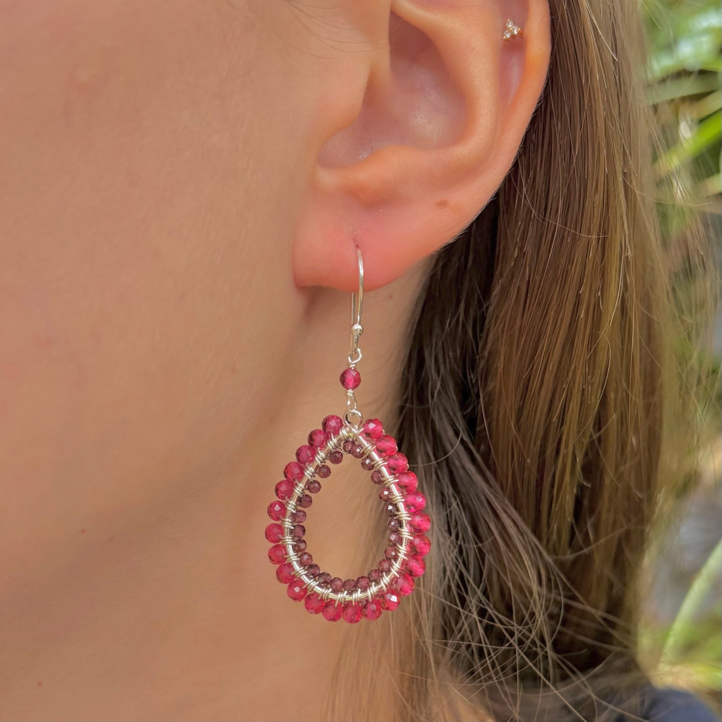 *Mid Emerald Green Jade & Teal Quartz Double Beaded Midi Teardrop Earrings (Silver)