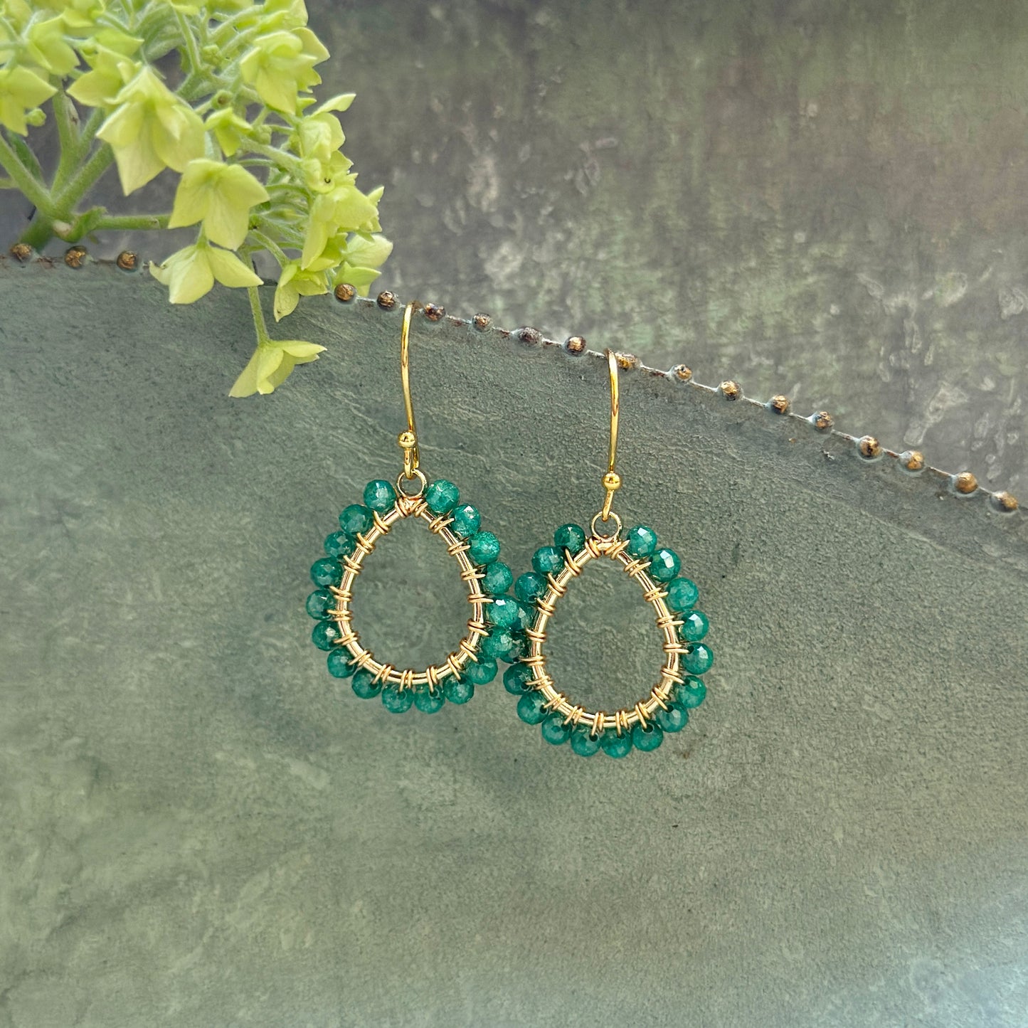Dark Mint Jade Mini Teardrop Earrings