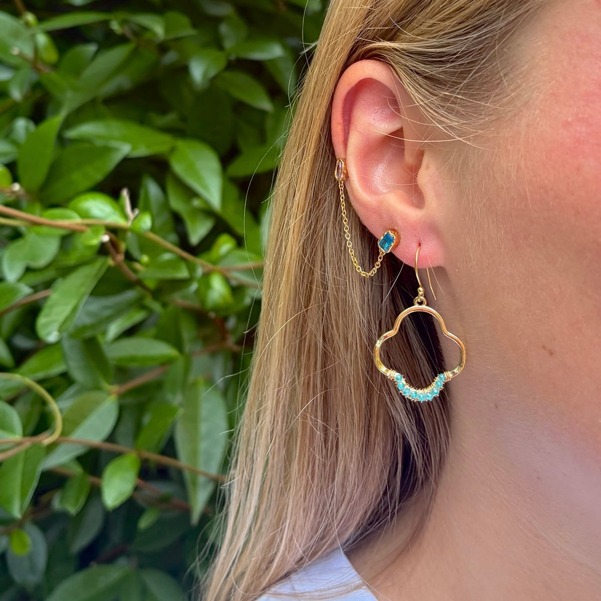 Ocean Agate Mini Clover Earrings