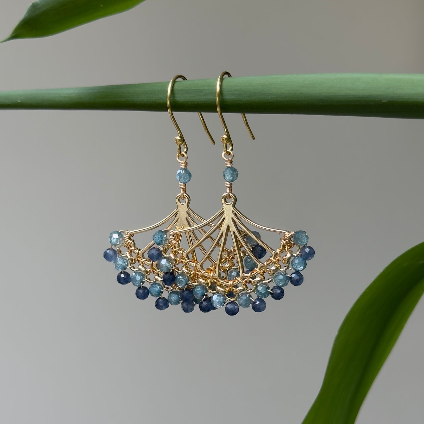 Pale Denim Blue Azurite & Dark Denim Blue Iolite Rolo Fan Beaded Earrings