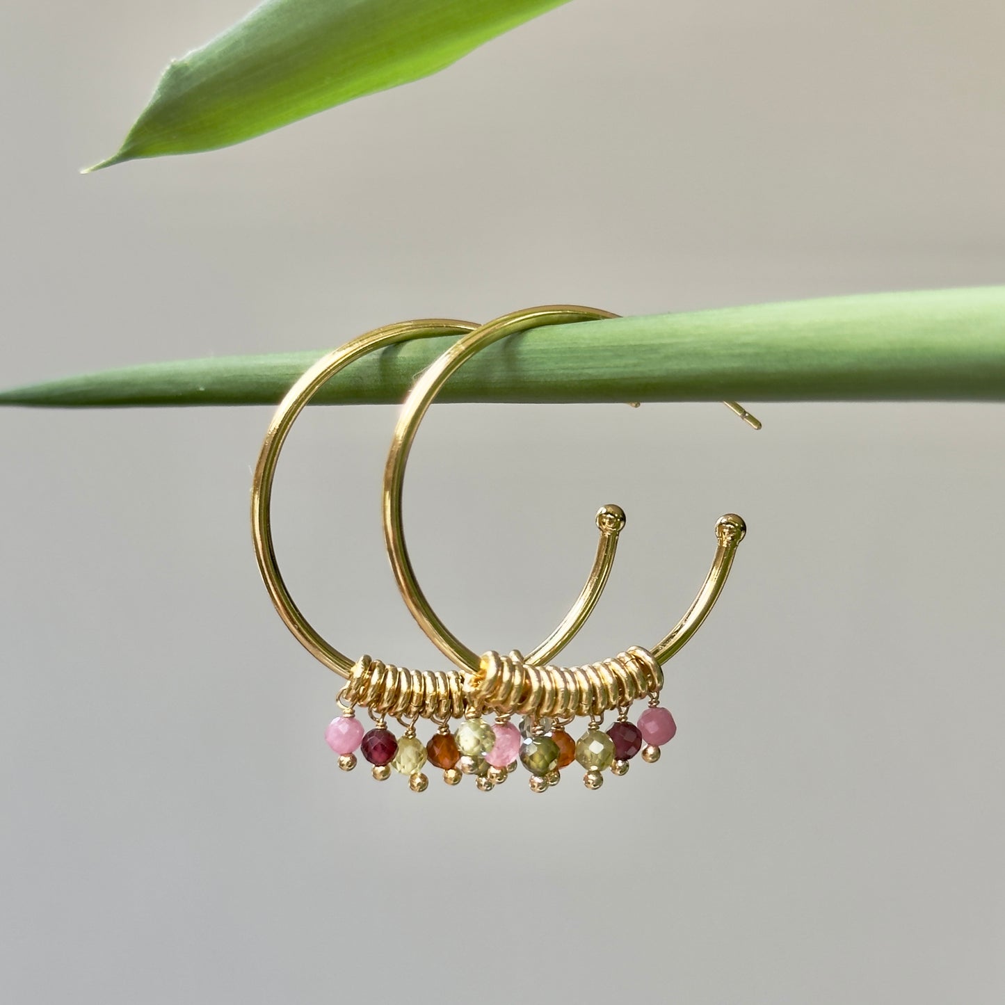 Autumn Tourmaline 7-Bead Midi Hoop Earrings