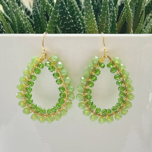 Mint Green & Sparkly Lime Crystal Big Bead Teardrop Earrings