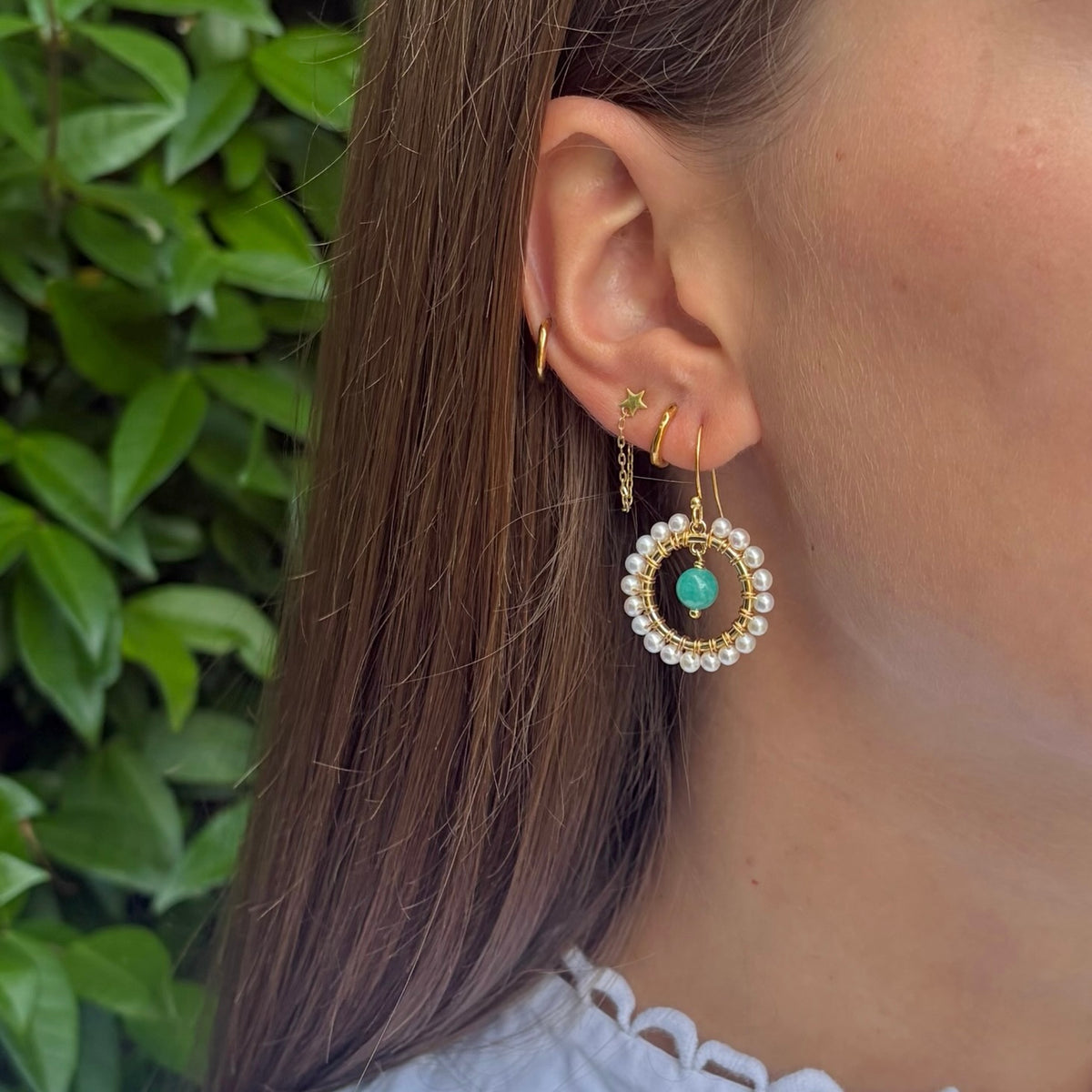 Freshwater Pearl Mini Round & Ocean Agate Drop Beaded Earrings