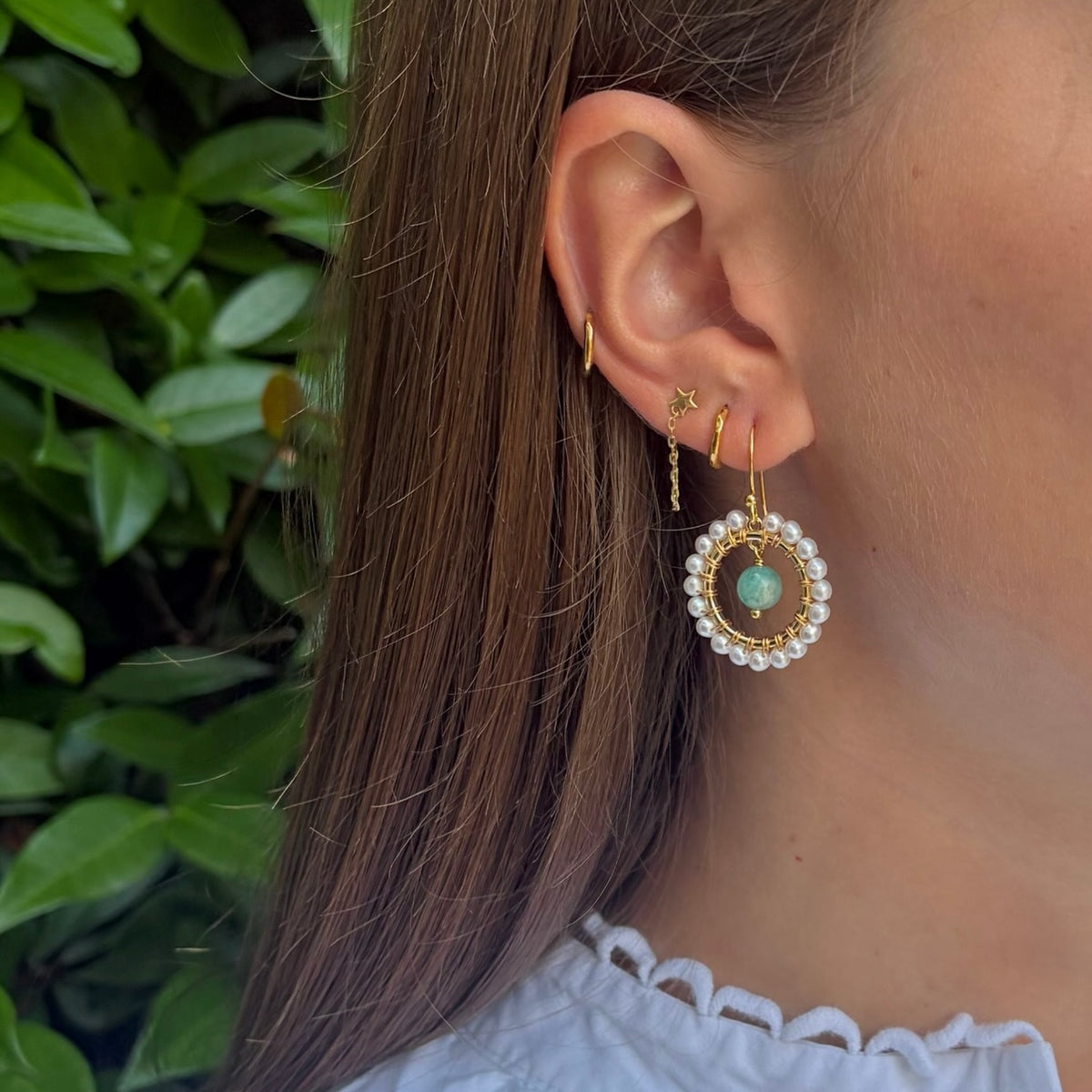 Freshwater Pearl Mini Round & Seafoam Amazonite Drop Beaded Earrings