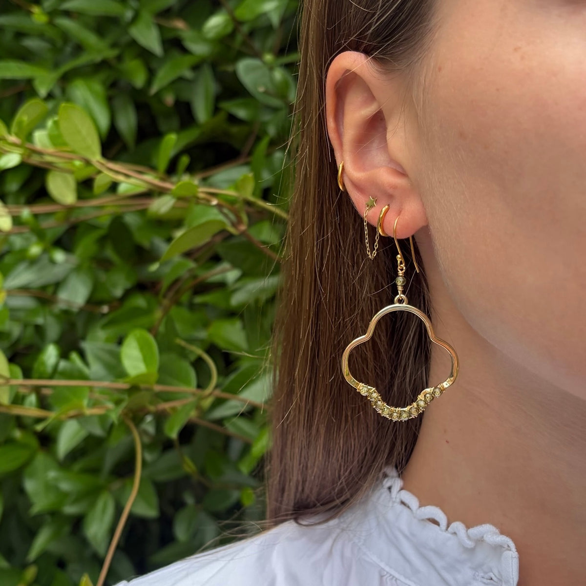 Olive Green Peridot Midi Clover Earrings