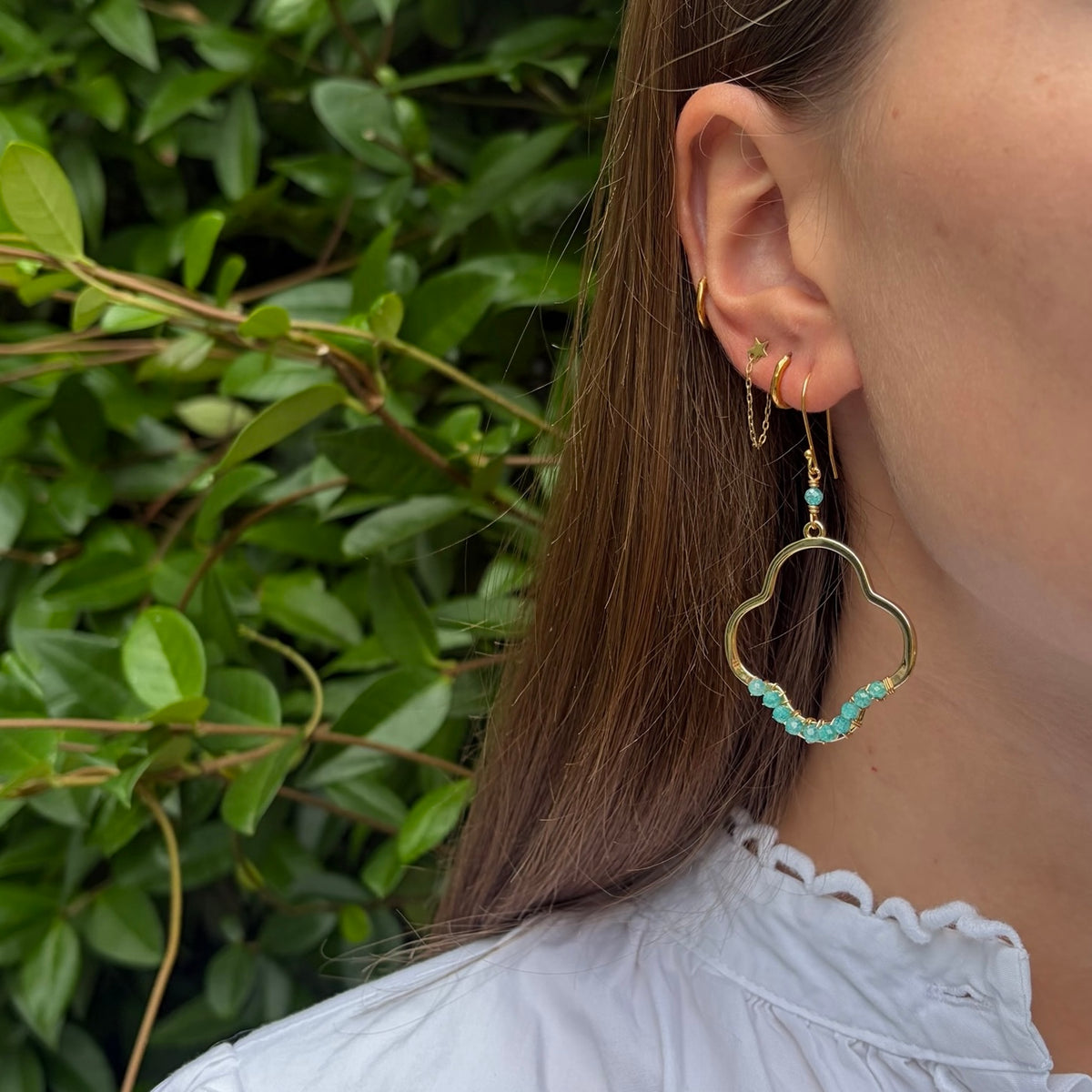 Emerald Green Jade Midi Clover Earrings