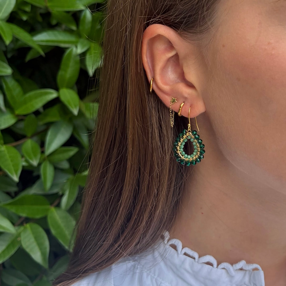 Emerald & Mint Green Jade Double Beaded Mini Teardrop Earrings