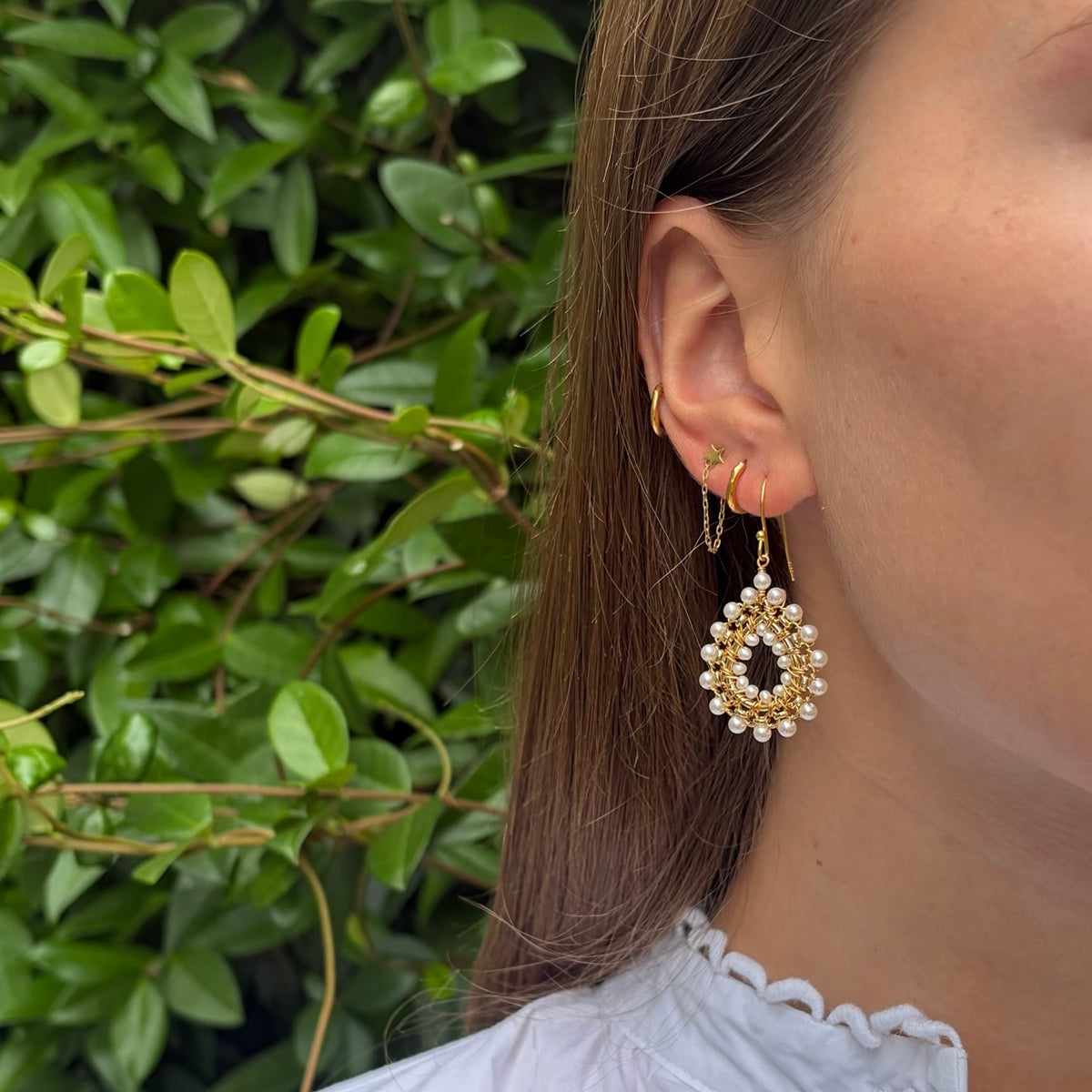 Freshwater Pearl Mini Rolo Teardrop Beaded Earrings