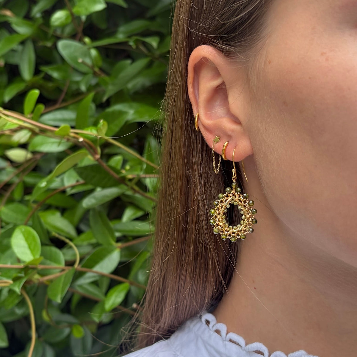 Olive Green Peridot Mini Rolo Teardrop Beaded Earrings