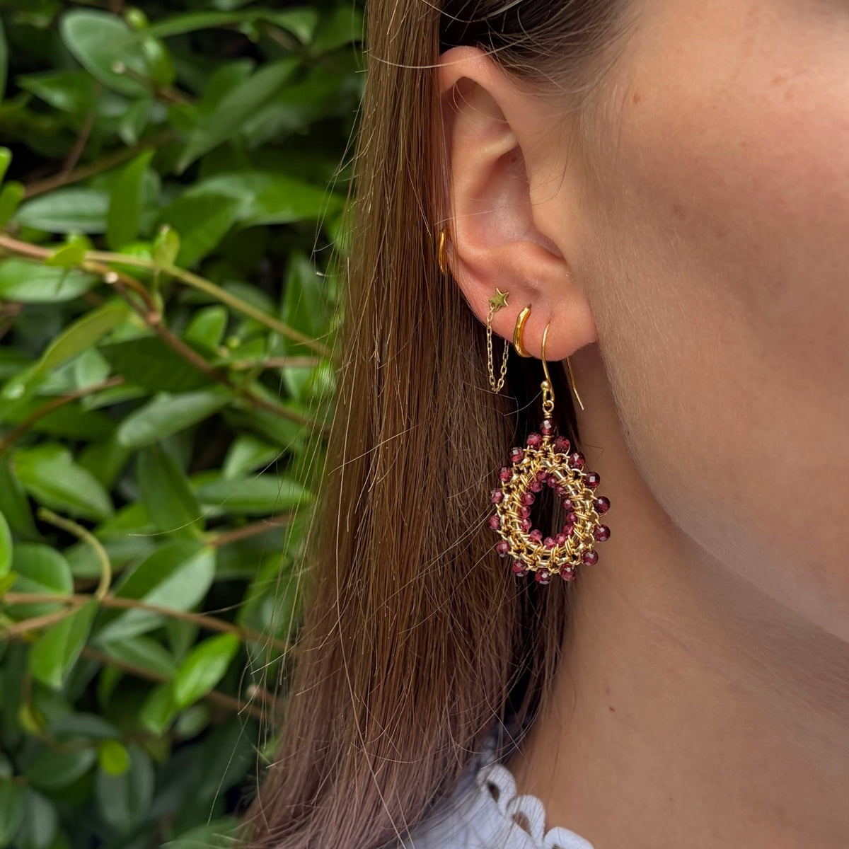 Burgundy & Fuchsia Pink Garnet Mini Rolo Teardrop Beaded Earrings