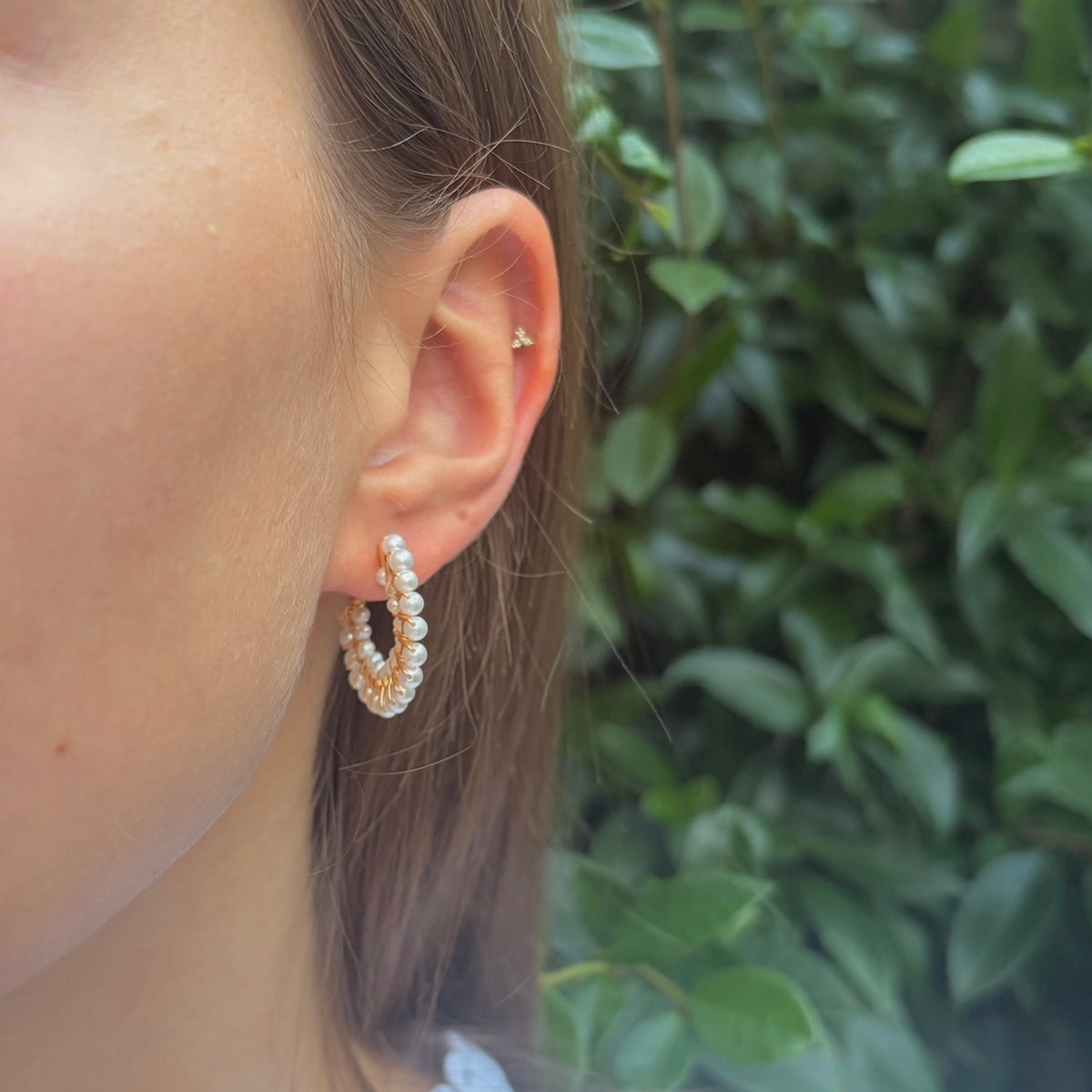 Freshwater Pearl Double Beaded Mini+ Hoop Earrings