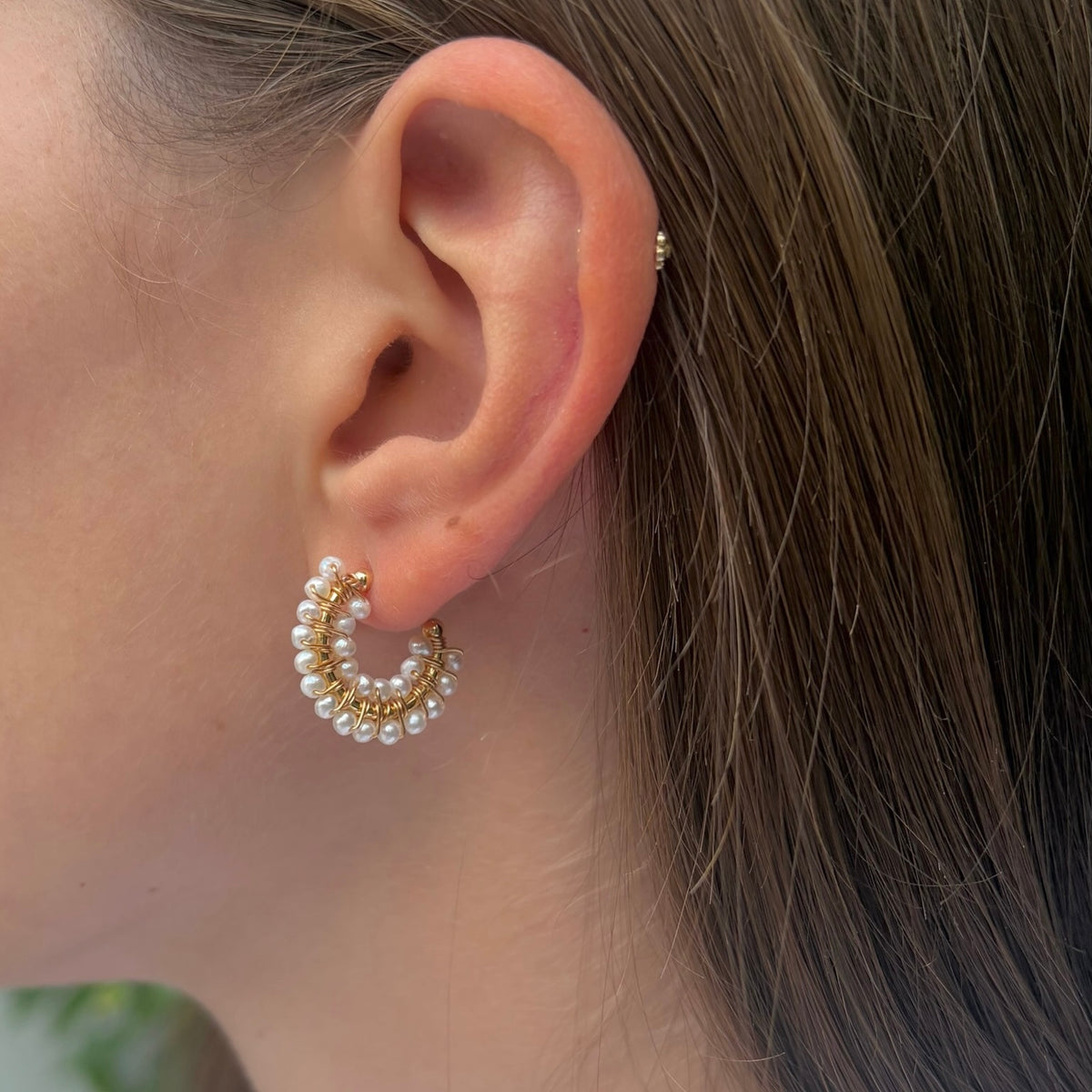 Freshwater Pearl Double Beaded Mini Hoops